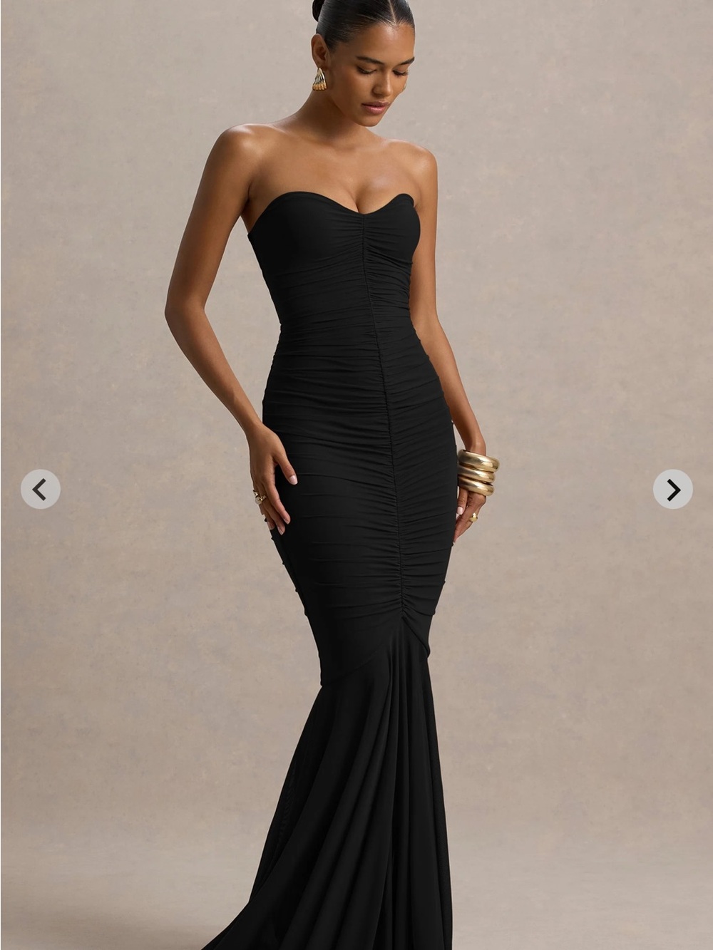TALISA Strapless Black Ruched Mermaid Gown